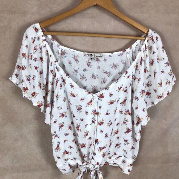 GYPSIES & MOONDUST Flutter Sleeve Tie Front Boho Top NEW MEDIUM - Picture 4 of 9